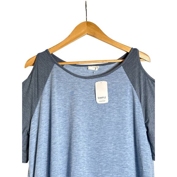 SIMPLE By Suzanne Betro Women's Color Block Cold Shoulder Top Size XL Blue NWT - Picture 4 of 7